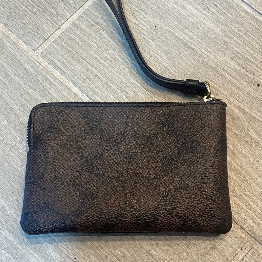 Coach Brown and Black Wristlet with Gold Logo - Picture 3 of 6